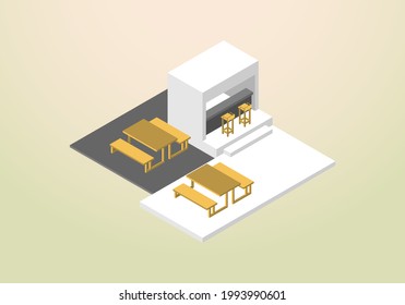 isometrisches Design des Cafés oder Kaffeehauses, Vektorvorlage
