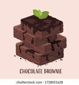 Isometric design of chocolate brownies stack with mint leaf