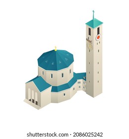 An Isometric Design of a Church Called Erlöserkirche Bamberg Located in Bamberg, Germany