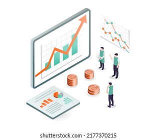 Isometric design concept data analysis of business development and earnings