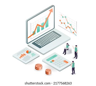 Isometric design concept data analysis of business development and earnings
