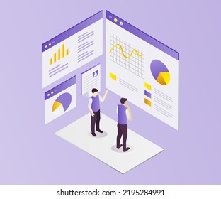Isometric design concept data analysis of business development and earnings