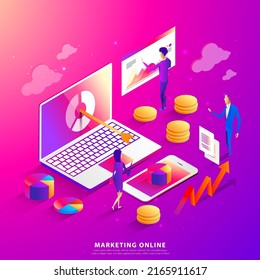 Isometric Design Concept Digital Marketing Teamwork