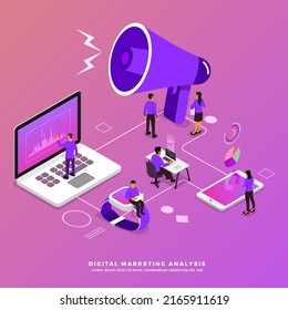 Isometric Design Concept Digital Marketing Teamwork