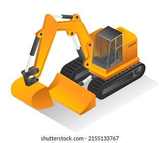 Isometric design concept illustration.  excavator heavy equipment