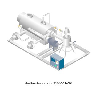 Isométrica ilustración de concepto de diseño. tanque de petróleo con gasoducto