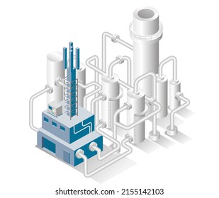 Isométrica ilustración de concepto de diseño. conductos y tuberías de la fábrica de petróleo y gas