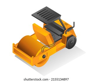 Isométrica ilustración de concepto de diseño. equipo pesado Vibro roller y Wales Stum