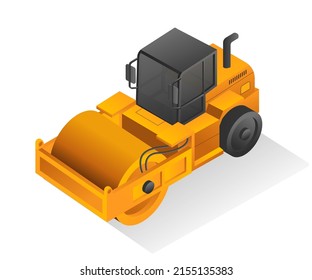 Isometric design concept illustration. vibro roller and Wales Stum heavy equipment