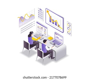 Isometric design concept learning online trading investment business