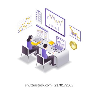 Isometric design concept learning online trading investment business