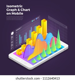 Isometric Design Concept Mobile Application Analytics Tools. Vector Illustrations.