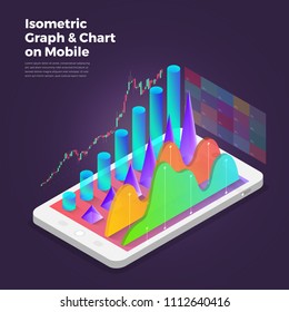 Isometric design concept mobile application analytics tools. Vector illustrations.