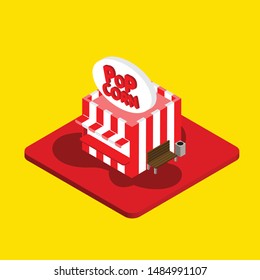 Isometric design concept popcorn box shop, Vector illustration
