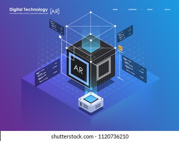 Isometric Design Concept Virtual Reality And Augmented Reality. AR And VR Development. Digital Media Technology For Website And Mobile App.