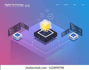 Isometric design concept virtual reality and augmented reality. AR and VR Development. Digital Media Technology for website and mobile app.