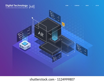 Isometric design concept virtual reality and augmented reality. AR and VR Development. Digital Media Technology for website and mobile app.