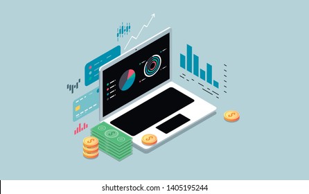 Isometric design concept virtual reality and augmented reality. software development and programming. Finance and payment system. isometric vector technology