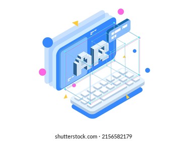 Isometric design concept virtual reality and augmented reality. AR and VR Development. Digital Media Technology for website and mobile app.