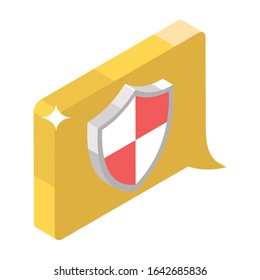 Isometric design of confidential talk, security shield inside chatbot.