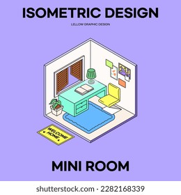 Isometrisches Design: Cute Mini Room Interior (Study Room)