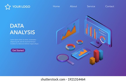 Isometric design Data Analysis. Modern vector illustration concepts for background, banner, mobile app and website.
