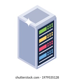 Isometric design of data center icon, server rack vector 