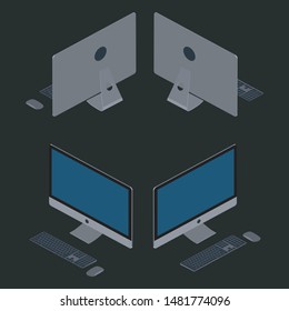 isometric design desktop computer wireless keyboard and mouse included