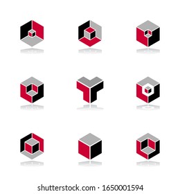 Isometric design elements. Abstract geometric 3D icons. Vector art.