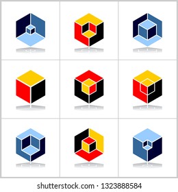 Isometric design elements. Abstract hexagons set. Cubic shape icons. Vector art.