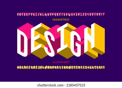 Isometric design font, alphabet letters and numbers vector illustration