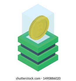 Isometric design icon of cryptocurrency coin box