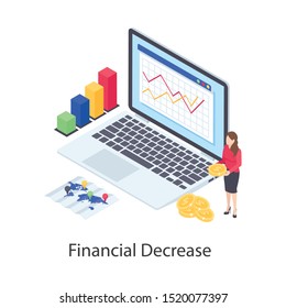 
Isometric design icon of financial decrease
