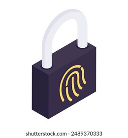 An isometric design icon of fingerprint lock