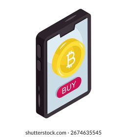 A isometric design icon of mobile bitcoin