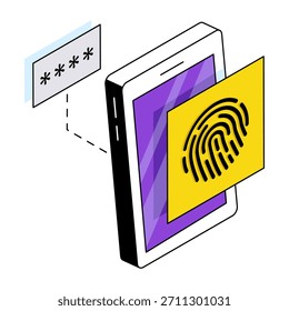 Icono de diseño isométrico de huella digital móvil 
