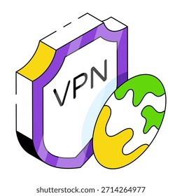 Icono de diseño isométrico de seguridad VPN 