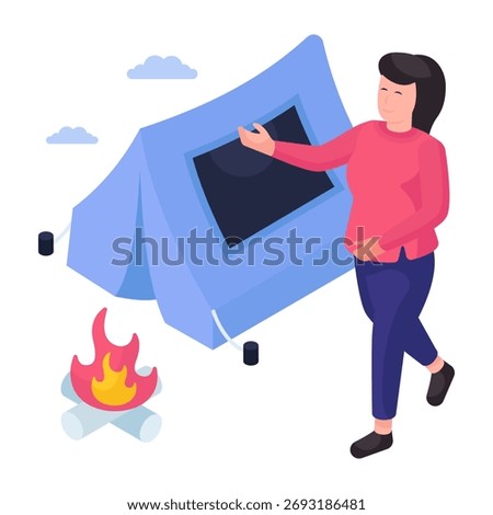 A isometric design illustration of camp