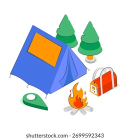 Eine isometrische Darstellung des Campings 