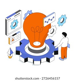 An isometric design illustration of idea generation