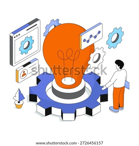 An isometric design illustration of idea generation