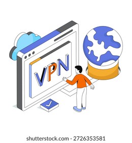 ilustração de design isométrico da rede virtual privada 