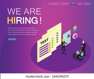 isometric design illustrations about us recruiting and recruiting with cartoons can be used for website page views, applications, posters, banners, leaflets, ui / ux