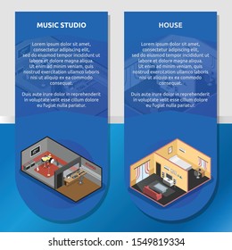Isometric design interior building with 3d images. Isometric infographic illustration design for interiors, buildings, room and much more.