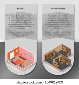 Isometric design interior building with 3d images. Isometric infographic illustration design for interiors, buildings, room and much more.