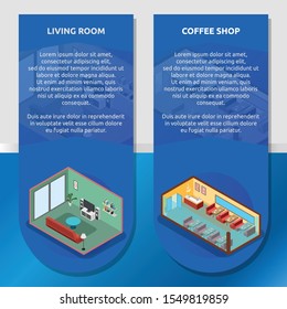 Isometric design interior building with 3d images. Isometric infographic illustration design for interiors, buildings, room and much more.