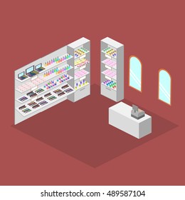 Isometric design interior of cosmetics shop vector