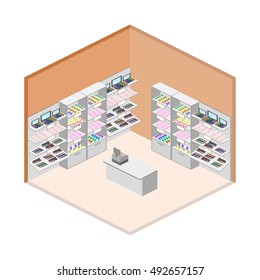 Isometric design interior of cosmetics shop vector