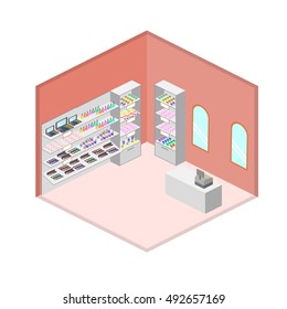 Isometric design interior of cosmetics shop vector