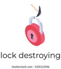 Isometric design of lock destroying icon.